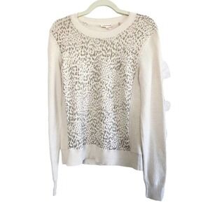 Rebecca Taylor Tomcat Leopard Pullover Cream Sweater Size Medium
